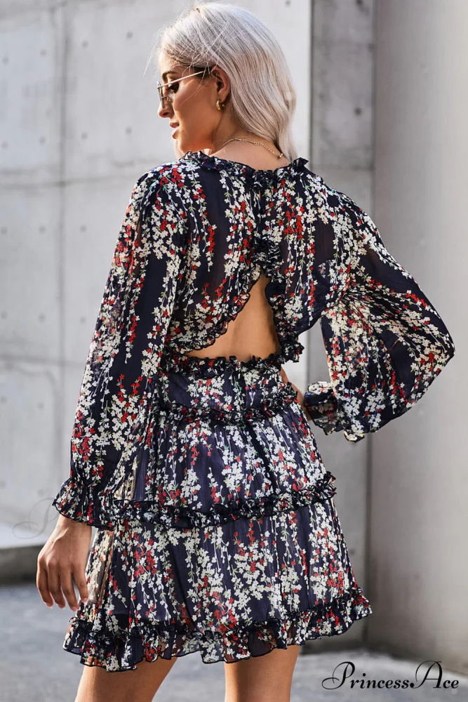 Causal Loose Solid Color Pleated Classic V-Neck Long Puff Sleeves Sweater Dress - Image 17