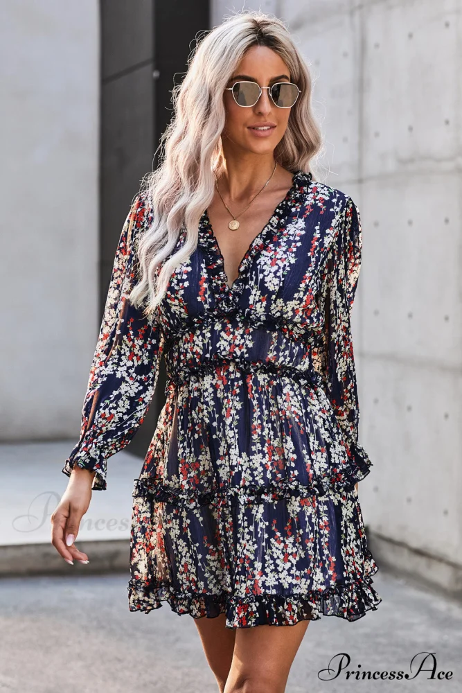Causal Loose Solid Color Pleated Classic V-Neck Long Puff Sleeves Sweater Dress - Image 22