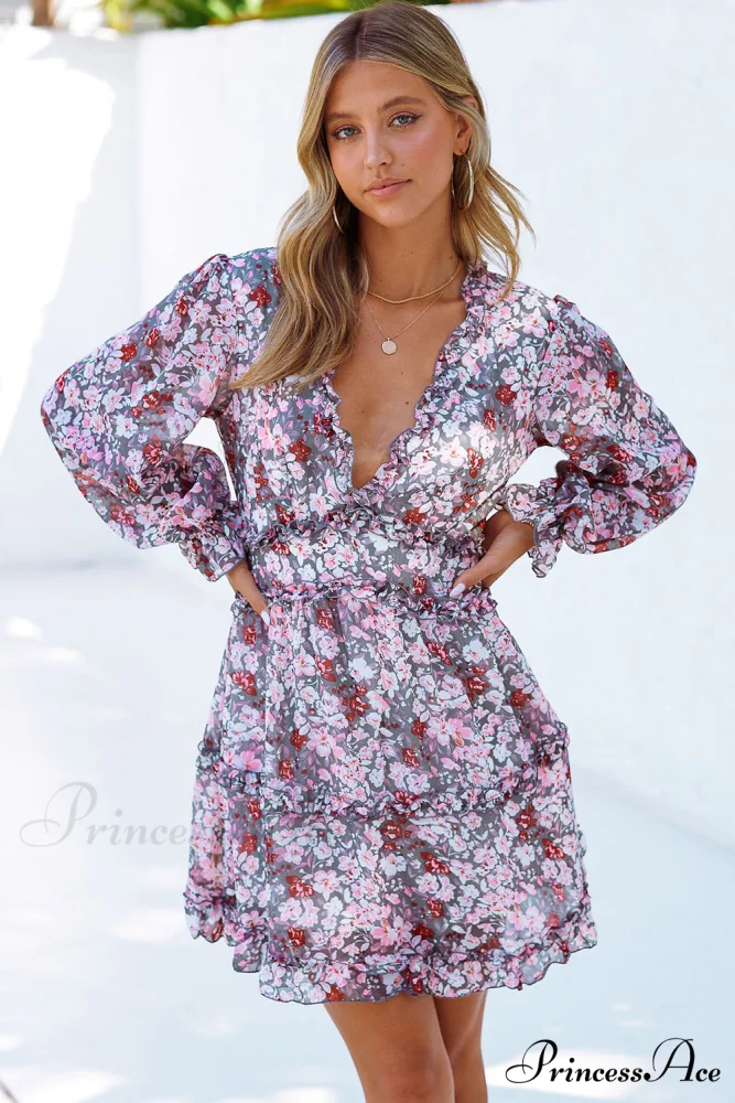Causal Loose Solid Color Pleated Classic V-Neck Long Puff Sleeves Sweater Dress - Image 26