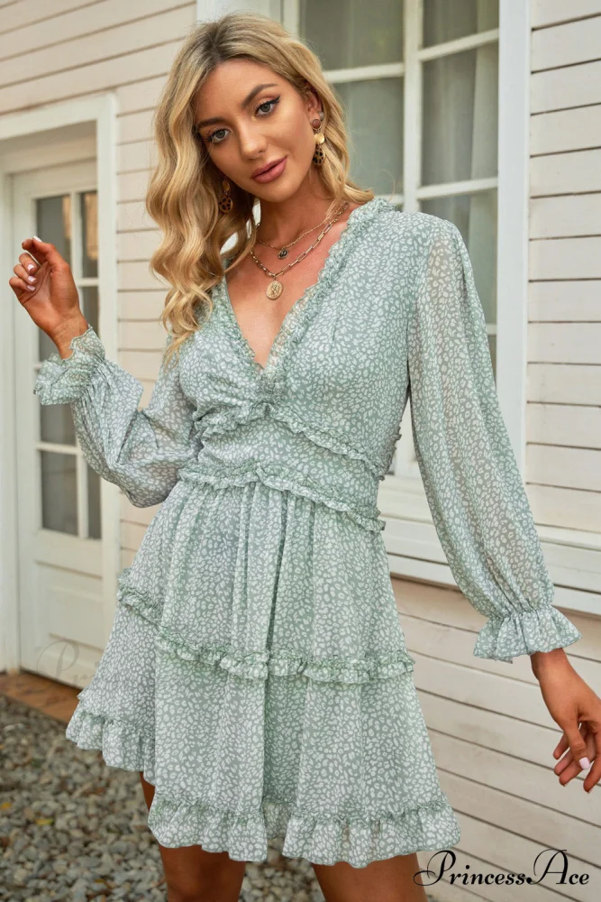 Causal Loose Solid Color Pleated Classic V-Neck Long Puff Sleeves Sweater Dress - Image 27