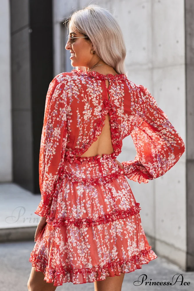 Causal Loose Solid Color Pleated Classic V-Neck Long Puff Sleeves Sweater Dress - Image 7