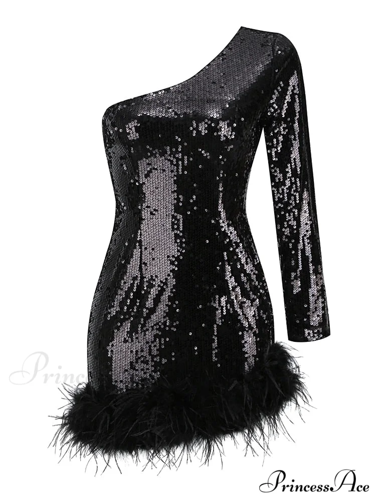 Sexy Luxury Sequins Trendy One Shoulder Mini Dress - Image 4