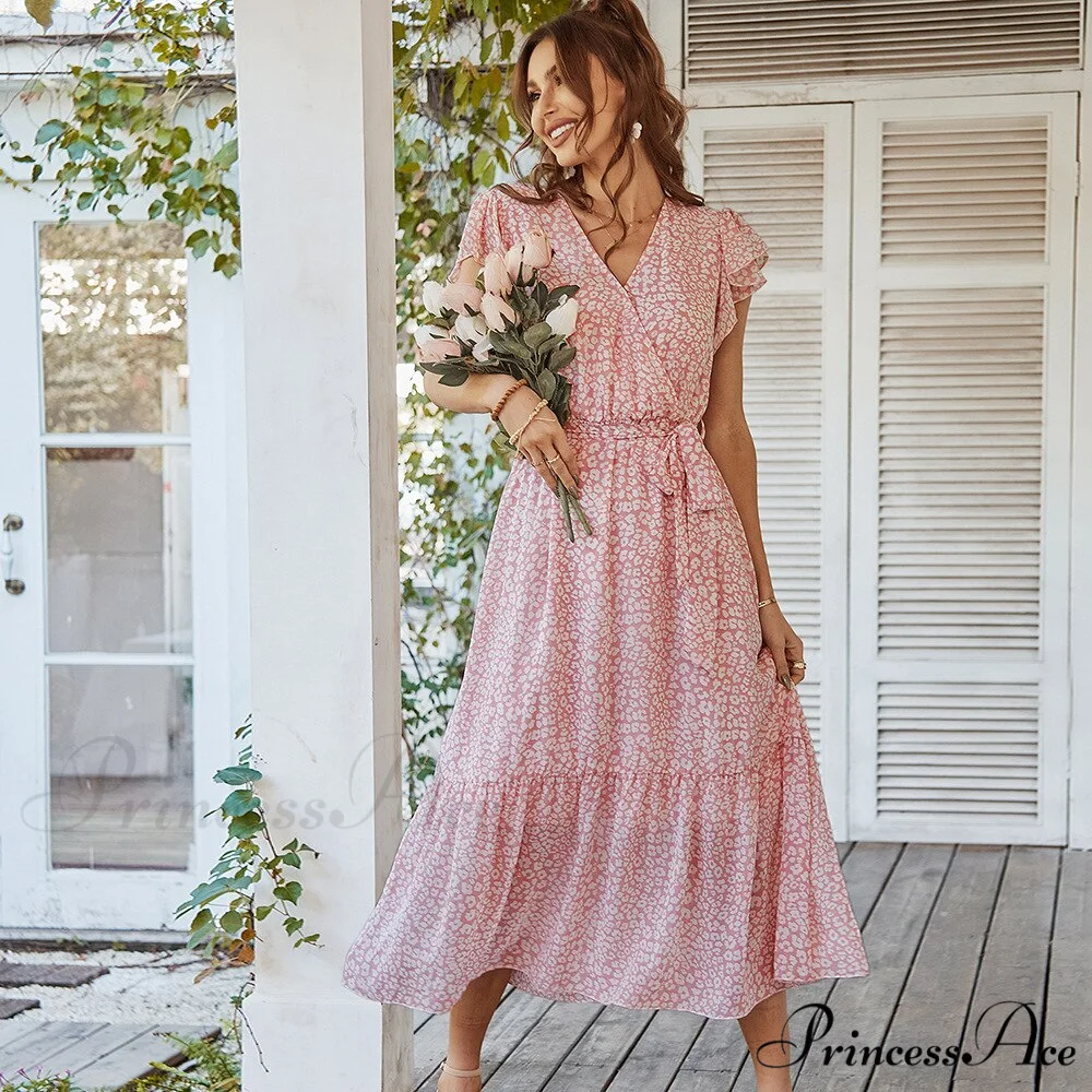 Pink Boho Resort Trendy Ladies Maxi Dress - Image 3