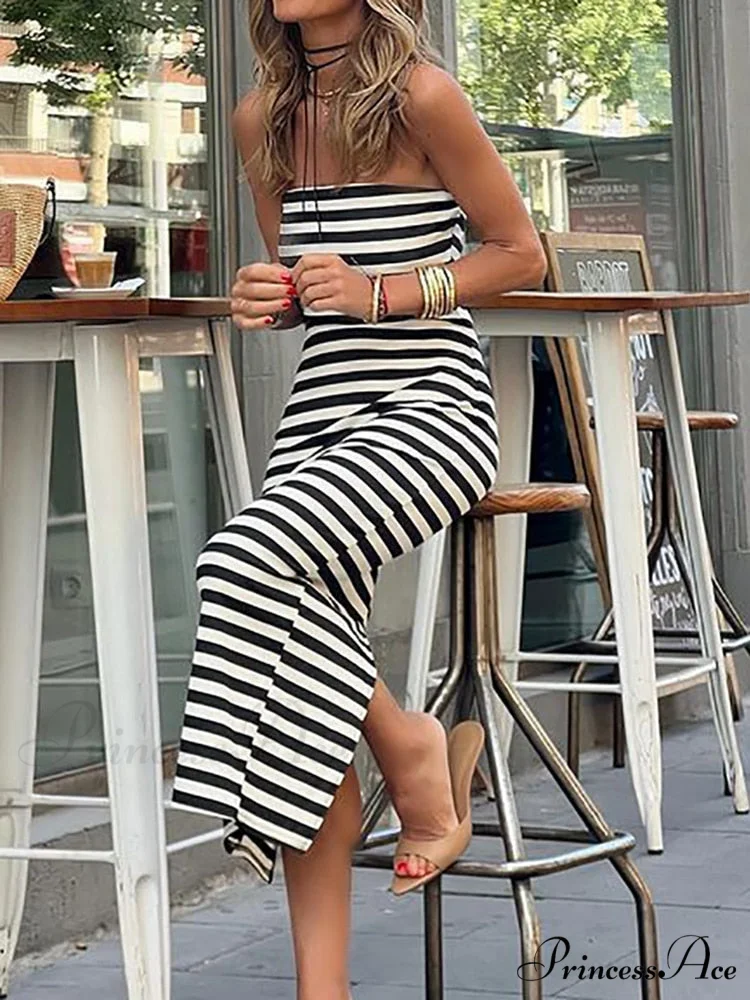 Loungewear Fashion Party Dress Modern Sleeveless Sexy Striped Ladies Dress - Image 2
