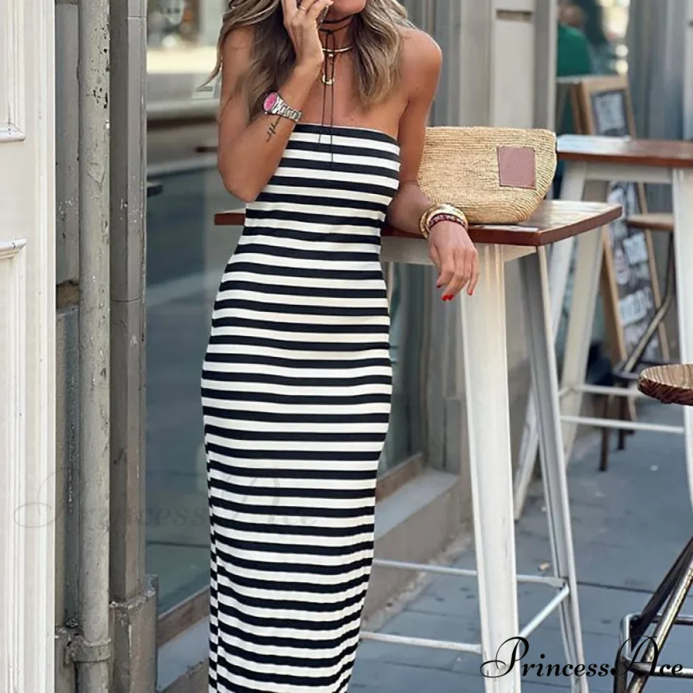 Loungewear Fashion Party Dress Modern Sleeveless Sexy Striped Ladies Dress - Image 4
