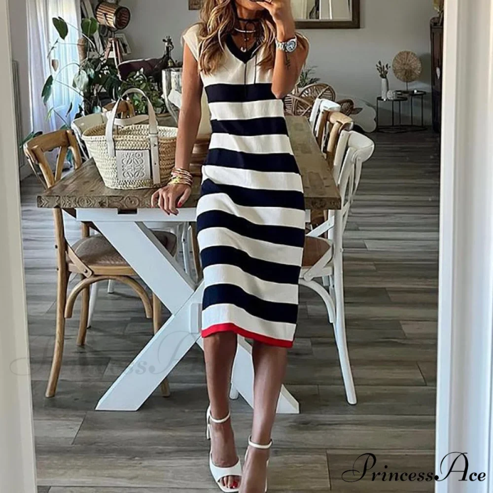 Loungewear Fashion Party Dress Modern Sleeveless Sexy Striped Ladies Dress - Image 5