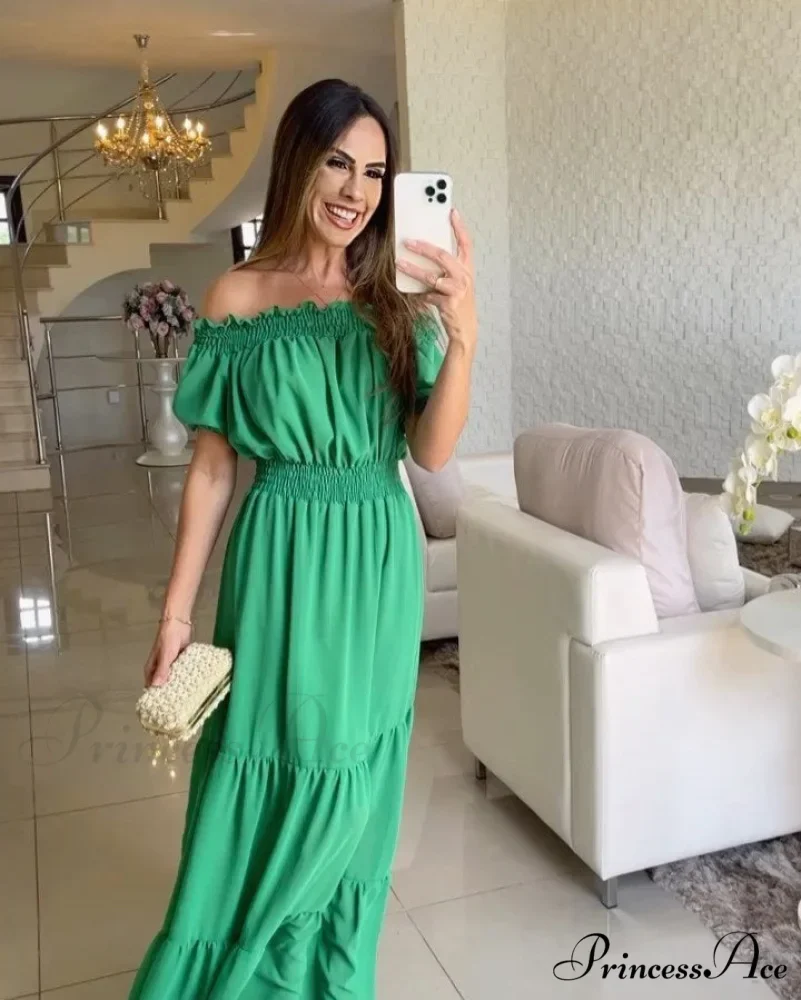 Casual Elegant Ruffle Halter Sleeveless Classic Female Party Outfits Beach Maxi Dress - Image 12