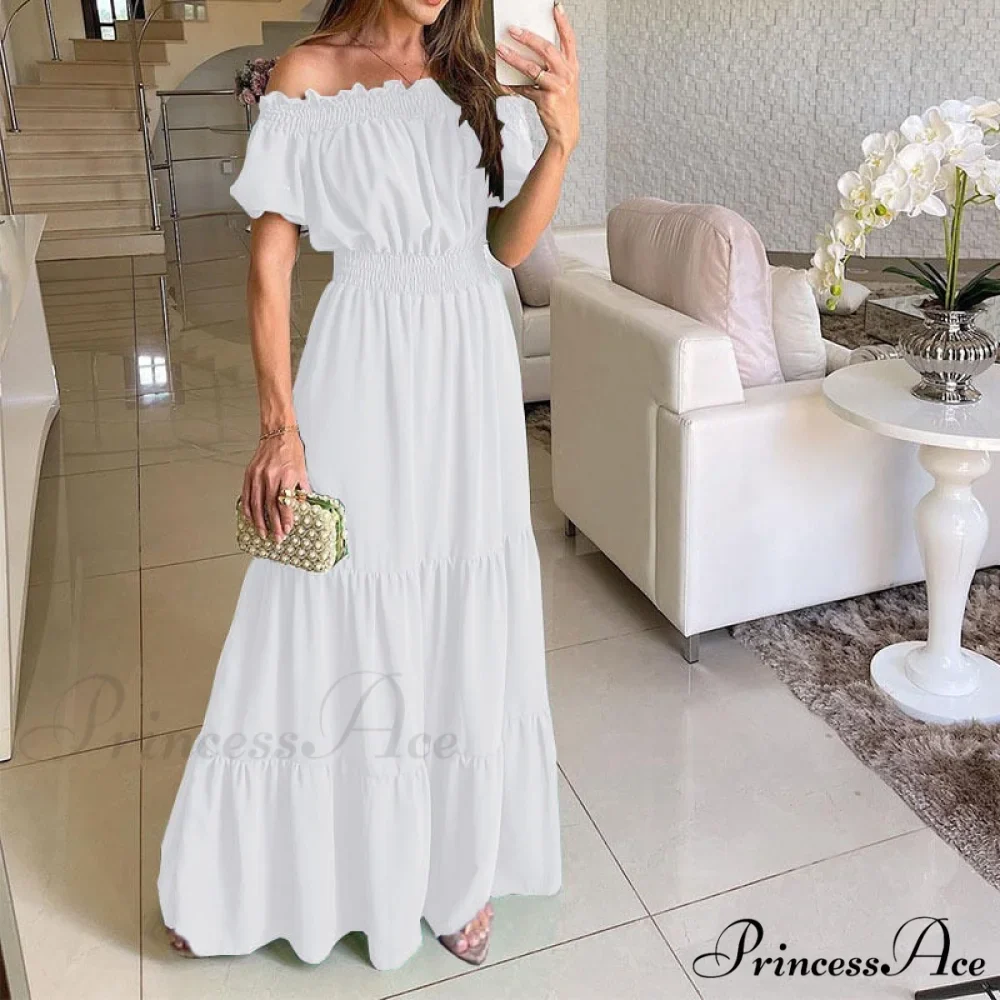Casual Elegant Ruffle Halter Sleeveless Classic Female Party Outfits Beach Maxi Dress - Image 14