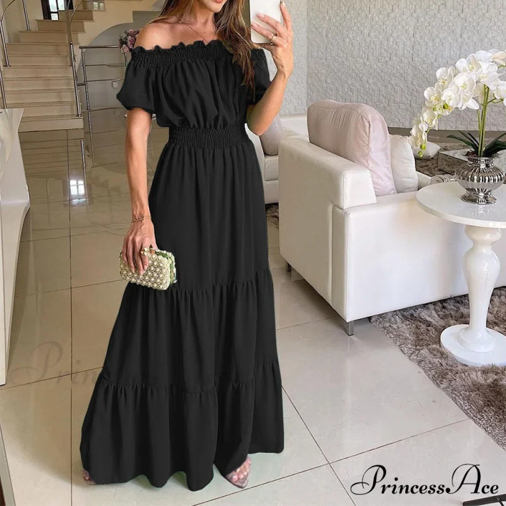 Casual Elegant Ruffle Halter Sleeveless Classic Female Party Outfits Beach Maxi Dress - Image 16