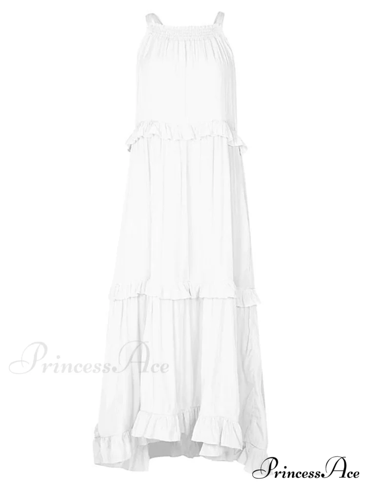 Casual Elegant Ruffle Halter Sleeveless Classic Female Party Outfits Beach Maxi Dress - Image 7