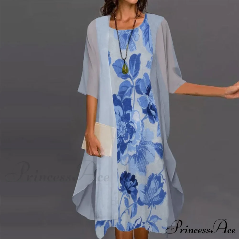 Fashion Elegant Long Sleeve Modern Loose Printed Chiffon Dress - Image 2