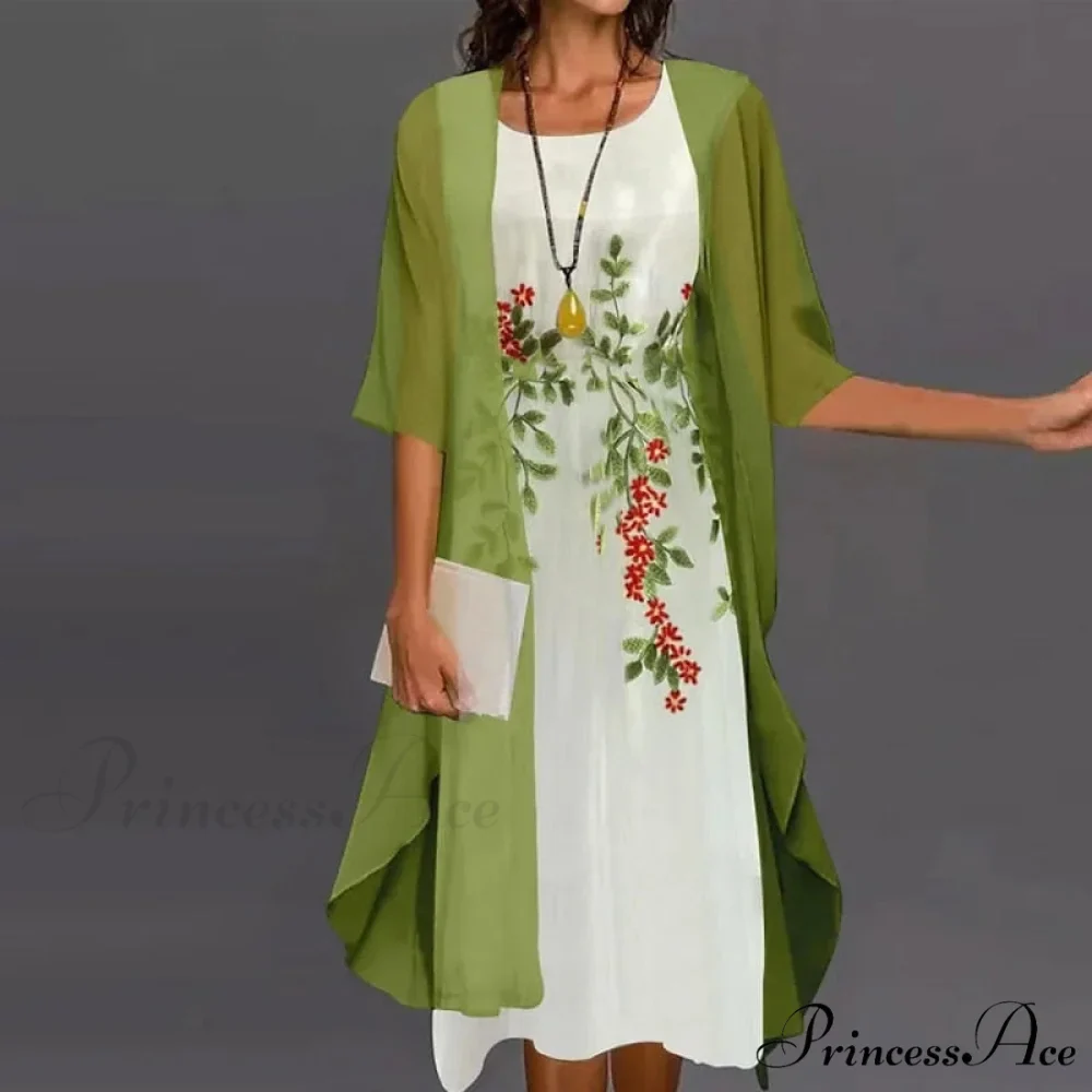 Fashion Elegant Long Sleeve Modern Loose Printed Chiffon Dress - Image 3