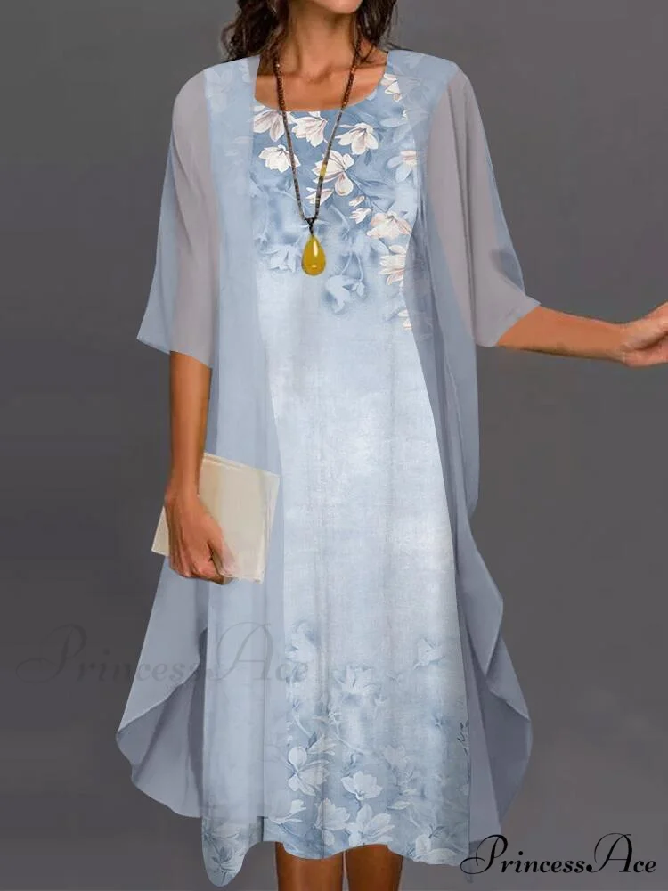 Fashion Elegant Long Sleeve Modern Loose Printed Chiffon Dress - Image 4