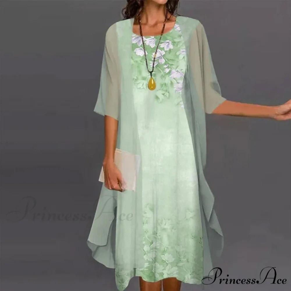 Fashion Elegant Long Sleeve Modern Loose Printed Chiffon Dress - Image 5