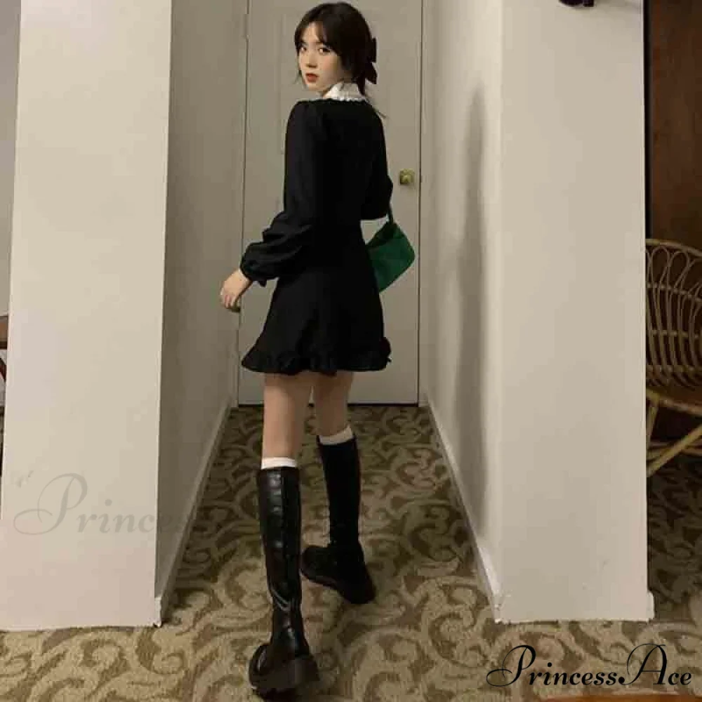 French Lace Peter Pan Modern Collar Ruffle Short Dress - Image 3
