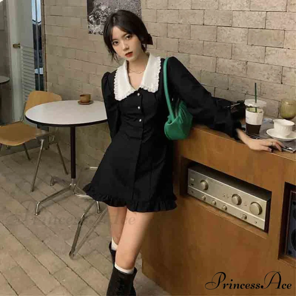 French Lace Peter Pan Modern Collar Ruffle Short Dress - Image 5