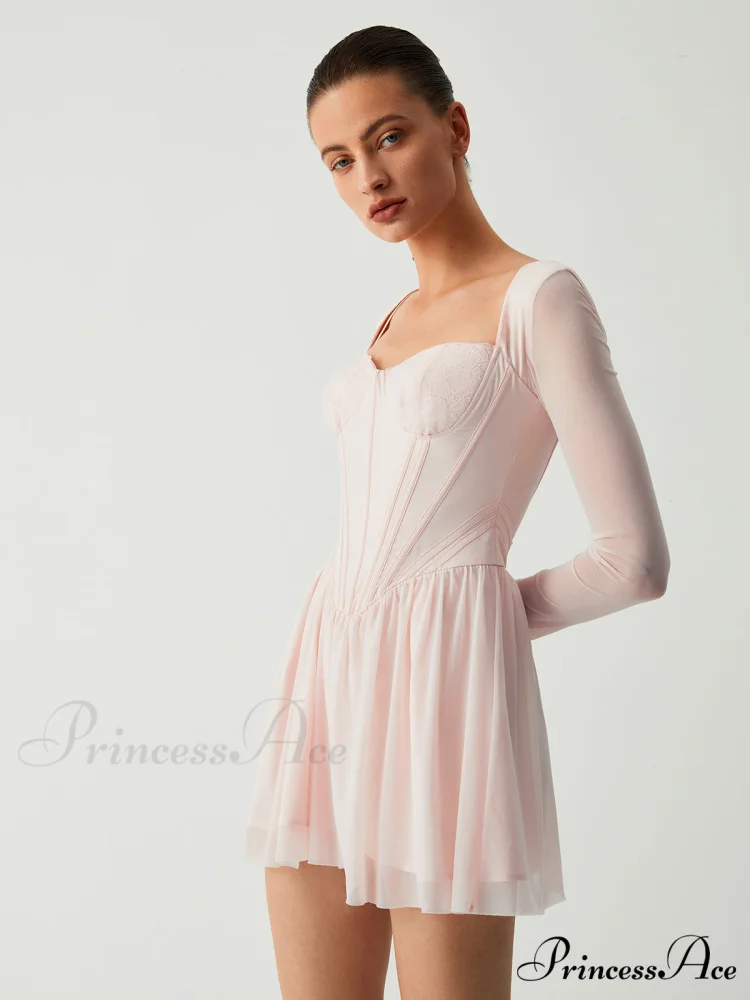 Aphrodite Mesh Bustier Corset Modern Long Sleeve Short Dress - Image 4