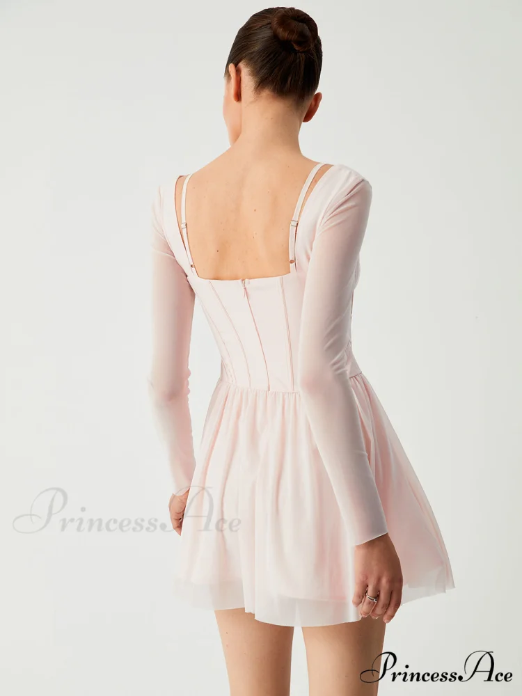 Aphrodite Mesh Bustier Corset Modern Long Sleeve Short Dress - Image 5