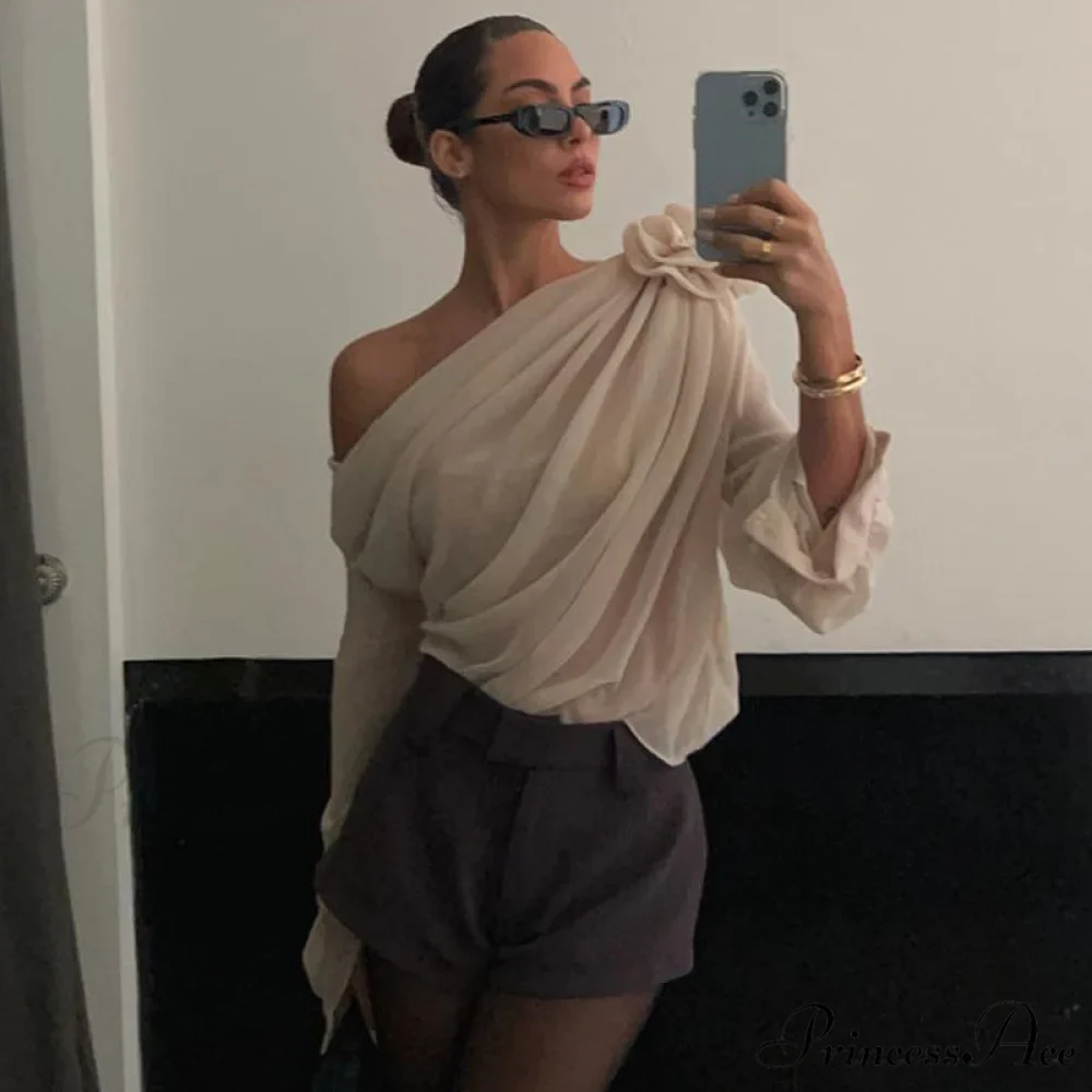 Asymmetric One Graceful Shoulder Off Blouse - Image 3