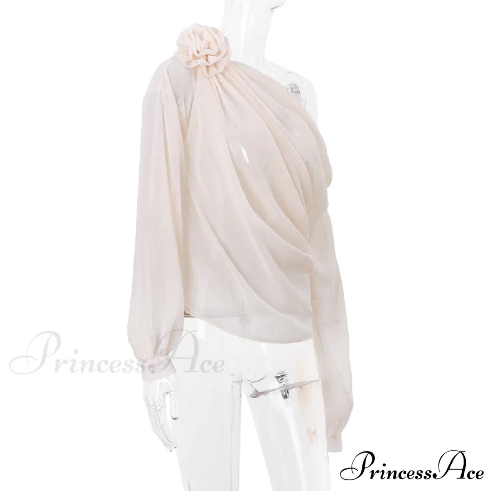 Asymmetric One Graceful Shoulder Off Blouse - Image 4