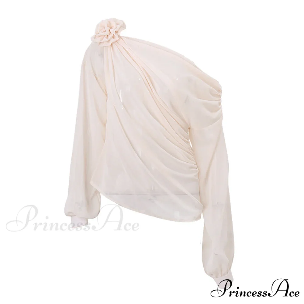 Asymmetric One Graceful Shoulder Off Blouse - Image 5