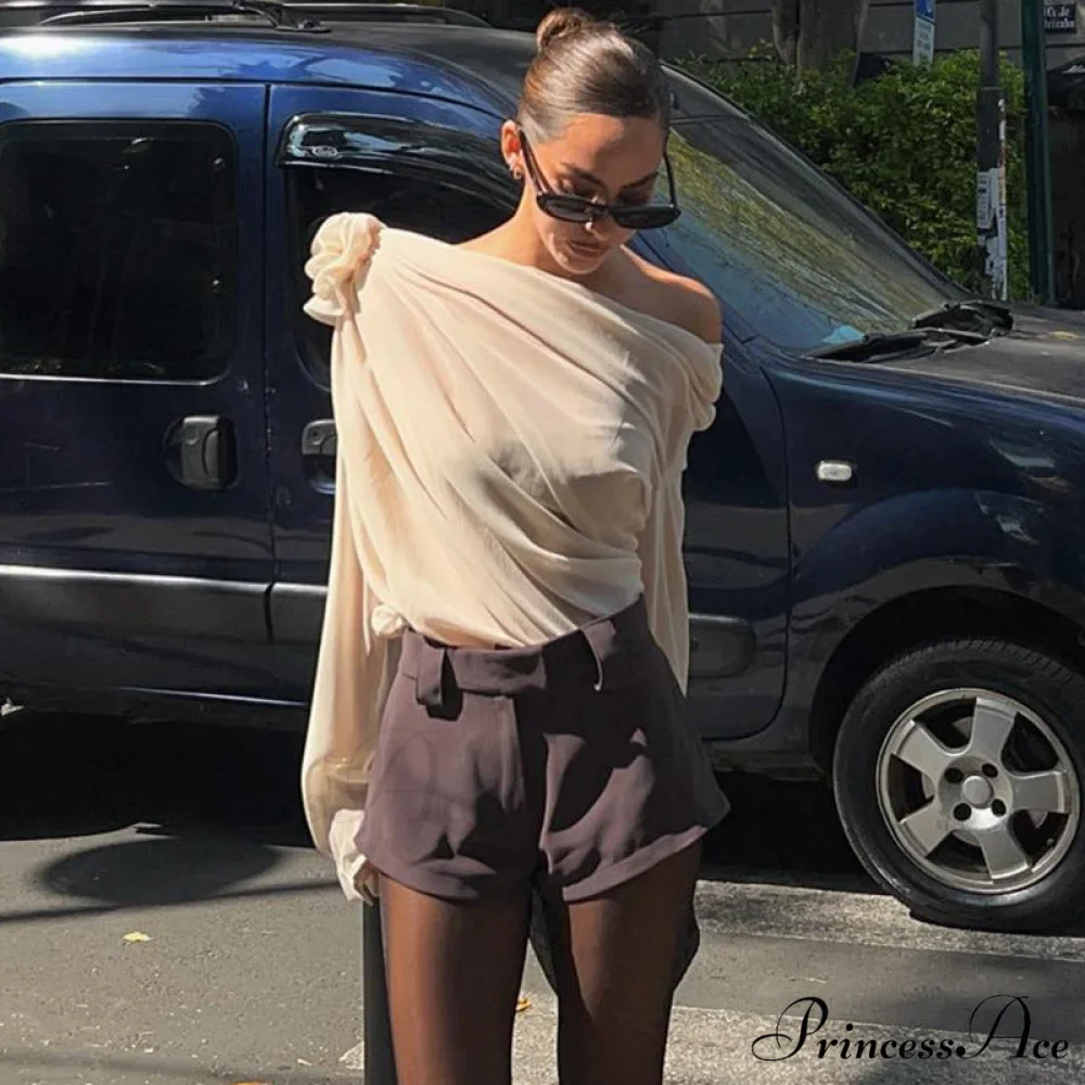 Asymmetric One Graceful Shoulder Off Blouse - Image 6
