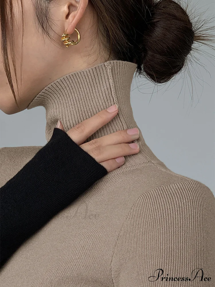 Asymmetric Patchwork Long Sleeve Modern Mock Neck Knit Top - Image 8