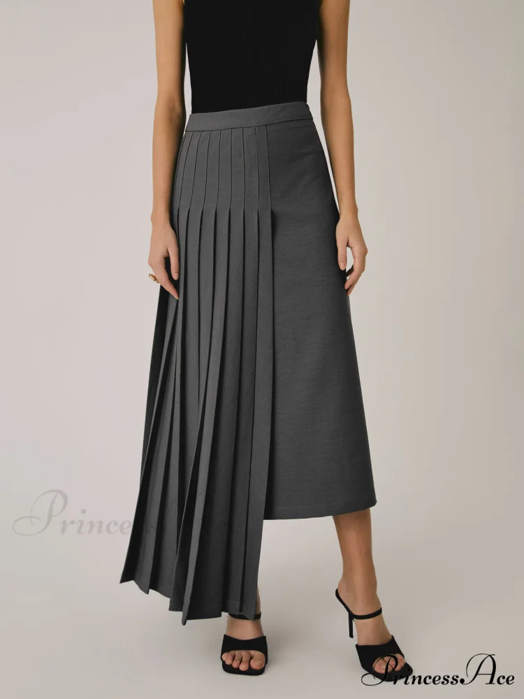 Asymmetric Pleated Graceful Maxi Skirt - Image 2