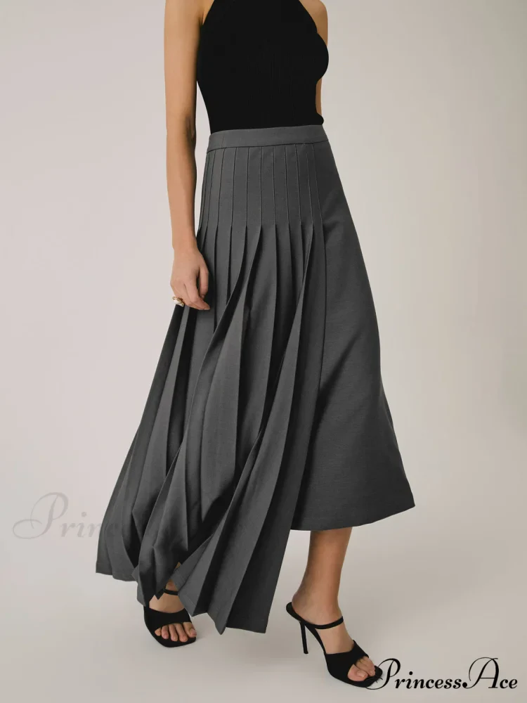 Asymmetric Pleated Graceful Maxi Skirt - Image 3