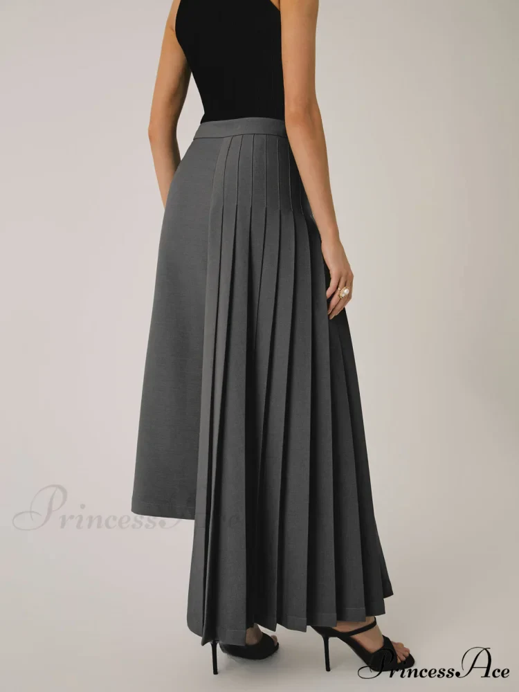 Asymmetric Pleated Graceful Maxi Skirt - Image 4