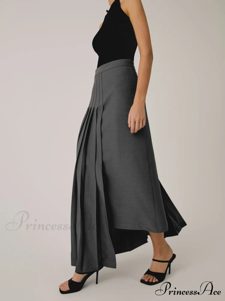 Asymmetric Pleated Graceful Maxi Skirt - Image 5