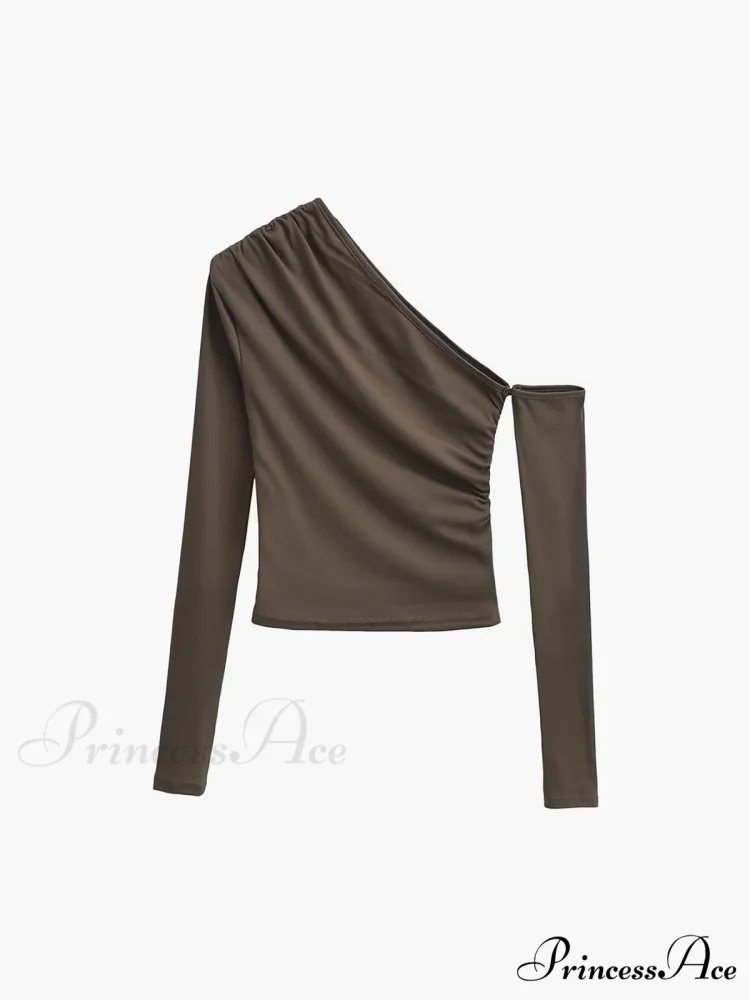Asymmetric Sleeve Graceful Ruched Crop Shirt - Image 10