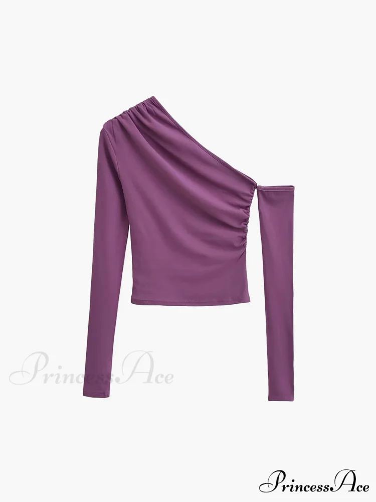 Asymmetric Sleeve Graceful Ruched Crop Shirt - Image 12