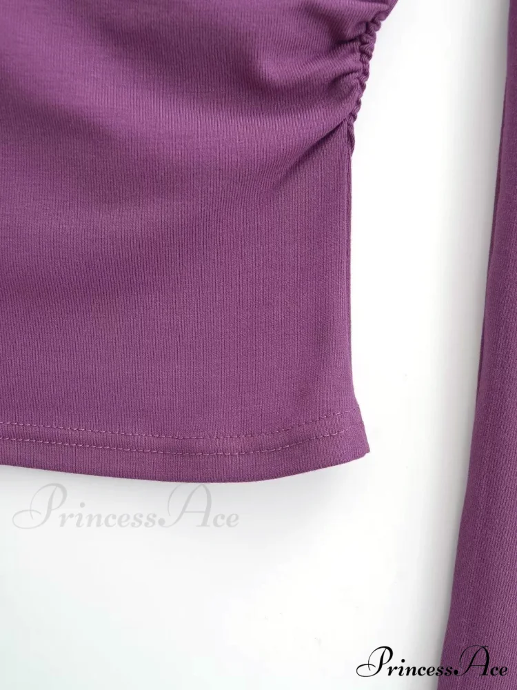 Asymmetric Sleeve Graceful Ruched Crop Shirt - Image 13