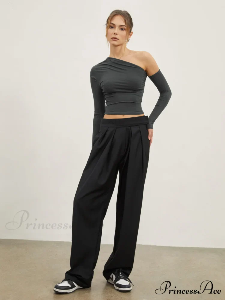 Asymmetric Sleeve Graceful Ruched Crop Shirt - Image 5