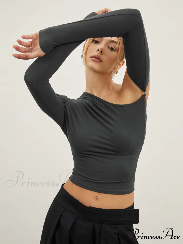 Asymmetric Sleeve Graceful Ruched Crop Shirt - Image 6