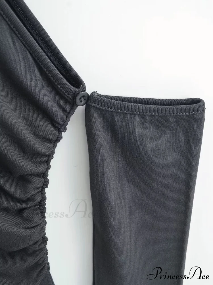 Asymmetric Sleeve Graceful Ruched Crop Shirt - Image 7