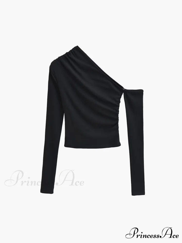 Asymmetric Sleeve Graceful Ruched Crop Shirt - Image 8