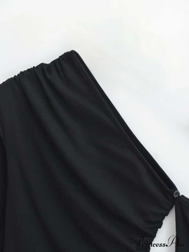 Asymmetric Sleeve Graceful Ruched Crop Shirt - Image 9