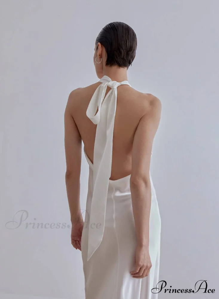 French Bow Halterneck Charming Silk Maxi Dress - Image 3