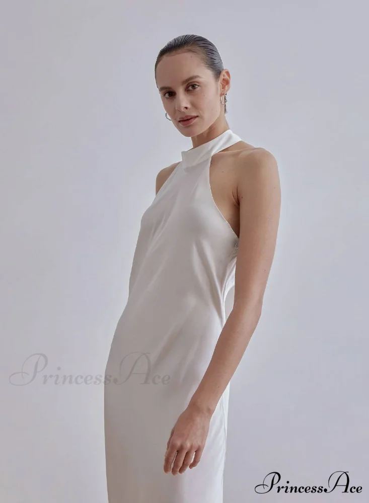 French Bow Halterneck Charming Silk Maxi Dress - Image 5