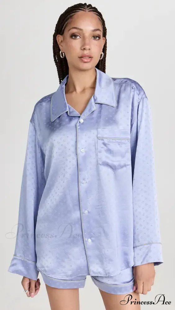 Pajama Boxer Shorts and Graceful Long Sleeve Shirt Set - Image 3