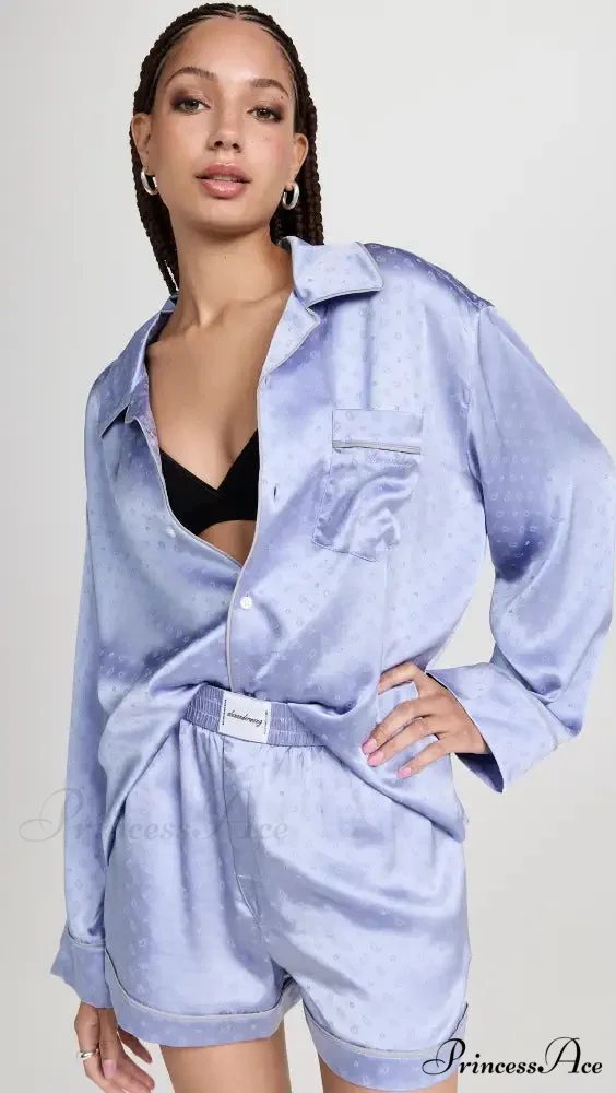 Pajama Boxer Shorts and Graceful Long Sleeve Shirt Set - Image 4