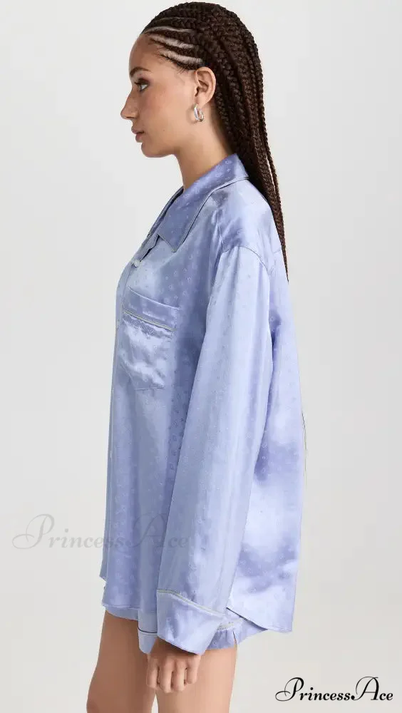 Pajama Boxer Shorts and Graceful Long Sleeve Shirt Set - Image 5