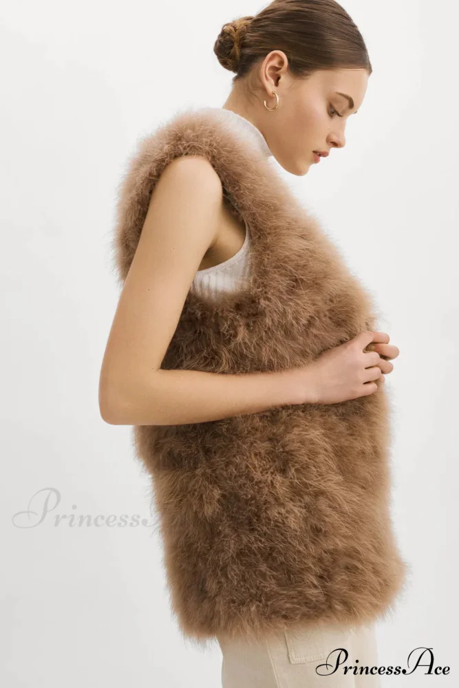 Selma Black Stylish Feather Vest - Image 3