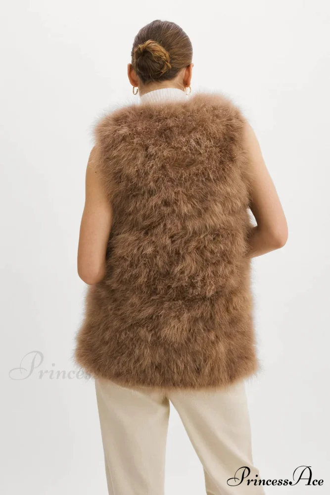 Selma Black Stylish Feather Vest - Image 4