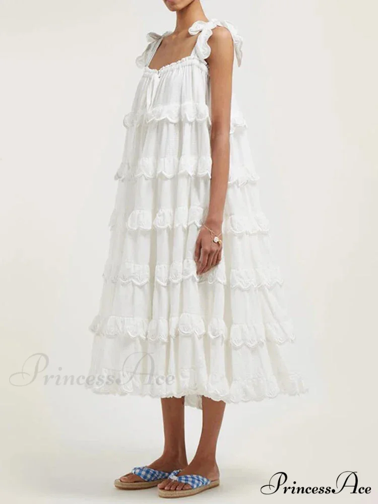 Milk Schiffli Stylish Frill Maxi Dress - Image 3