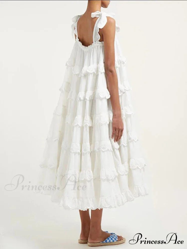 Milk Schiffli Stylish Frill Maxi Dress - Image 4