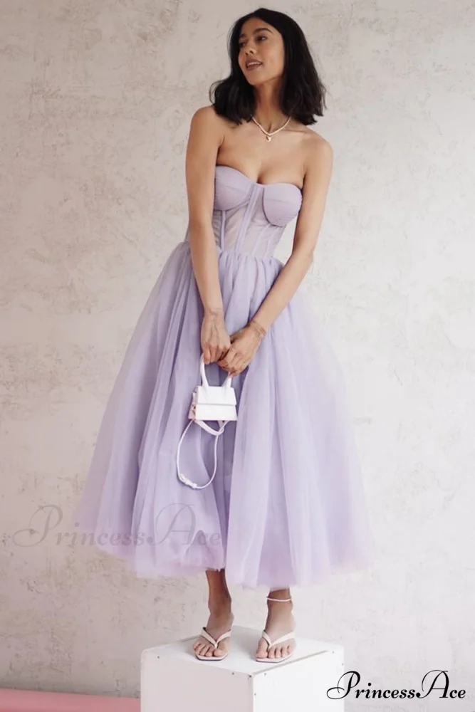 All For Love Trendy Strapless Tulle Midi Dress - Image 16