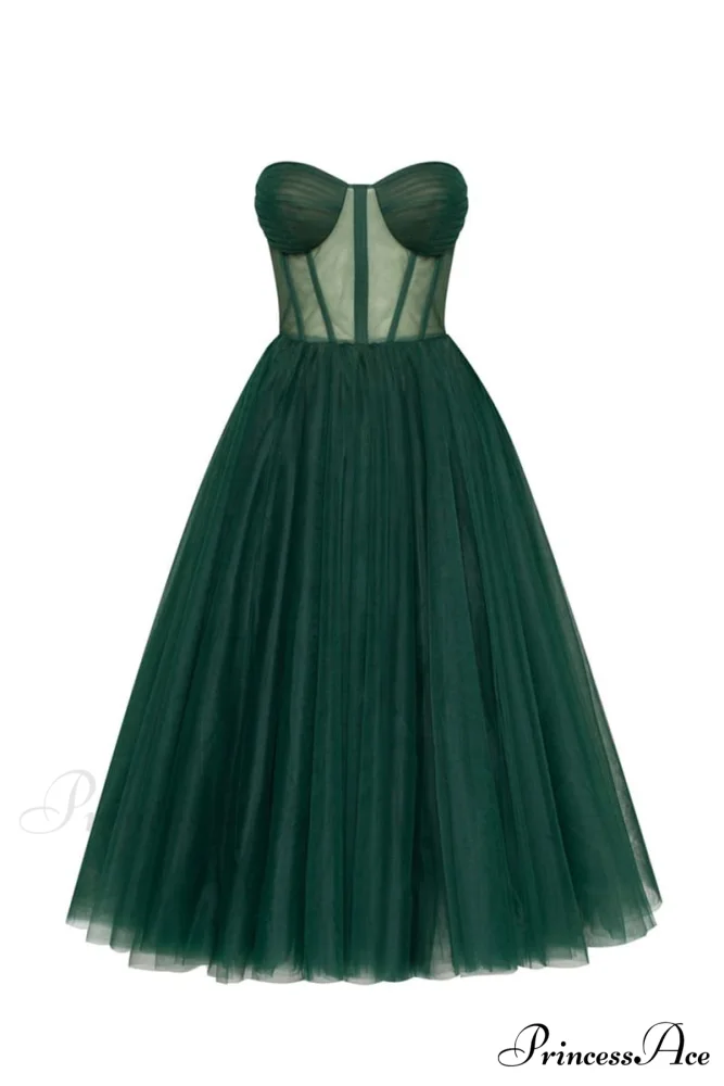 All For Love Trendy Strapless Tulle Midi Dress - Image 4